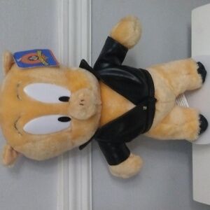 STUFFED DOLL Porky Pig x Warner Bros Looney Tunes '97 styling black biker jacket